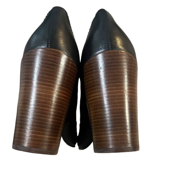 Lands End Stowe High Heel Tassle Shoes Black Leather Pumps Block Heel Womens 9.5 - Picture 5 of 9